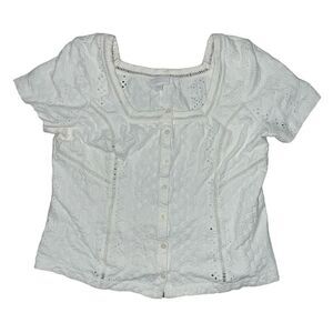 ETT:TWA by ANTHROPOLOGIE White Crochet Button Front Blouse Size L